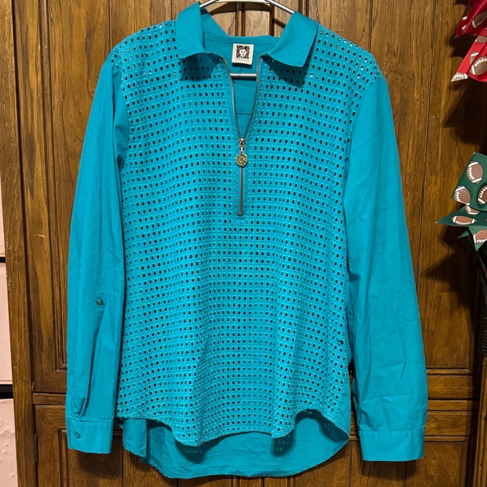 Anne Klein Turquoise Long Sleeve Blouse